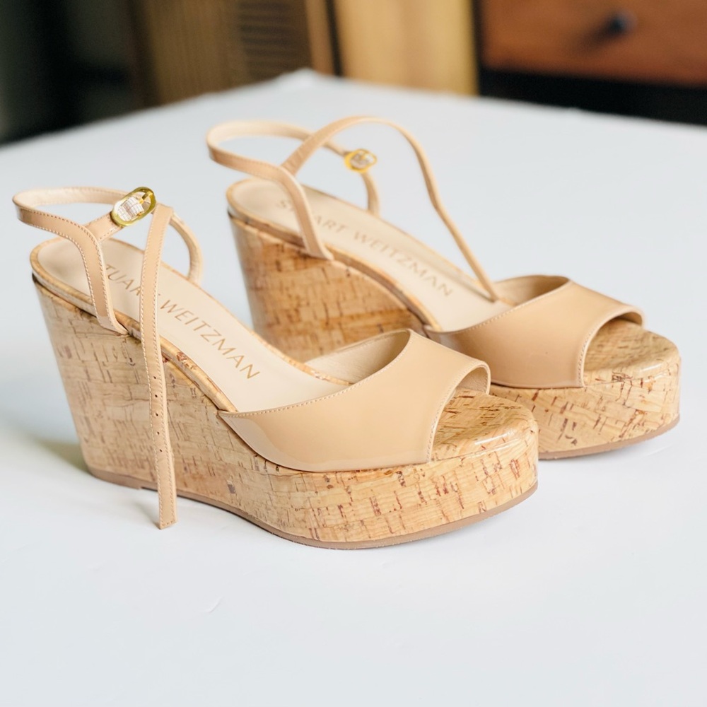WORN ONCE - Stuart Weitzman Nude Tan Cork Wedge Sandals